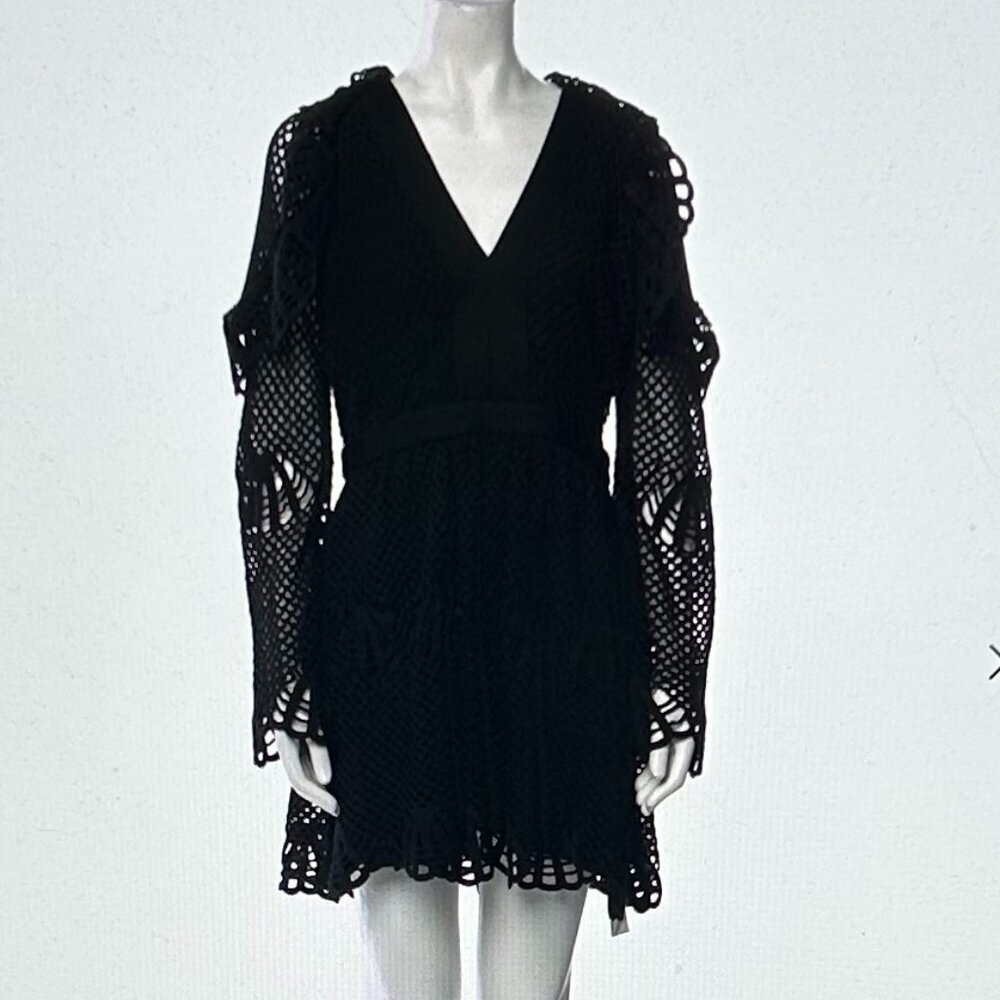 Self Portrait Lace Pattern Mini Dress Size: M | Us8, Uk12 In Black